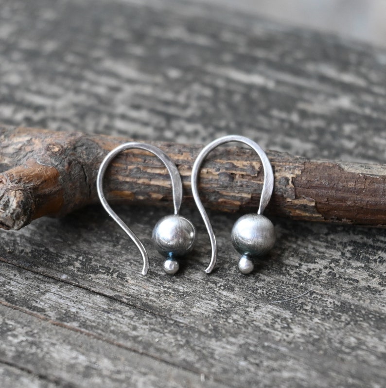 Tiny Navajo pearl earrings / sterling silver bead earrings / gift for her / sterling silver dangles / short dangle earrings / jewelry sale image 1