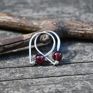 Garnet sterling silver dangle earrings / open hoops earrings / gift for her / dainty earrings / January birthstone / jewelry sale