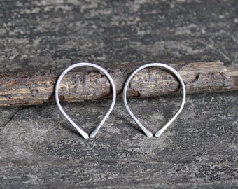 Sterling silver open hoop earrings / simple silver earrings / horse shoe earrings / gift for her / jewelry sale / minimalist earrings
