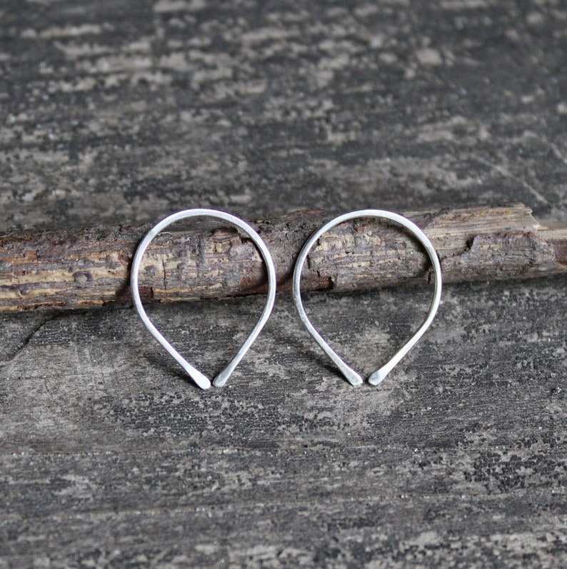 Sterling silver open hoop earrings / simple silver earrings / horse shoe earrings / gift for her / jewelry sale / minimalist earrings image 1