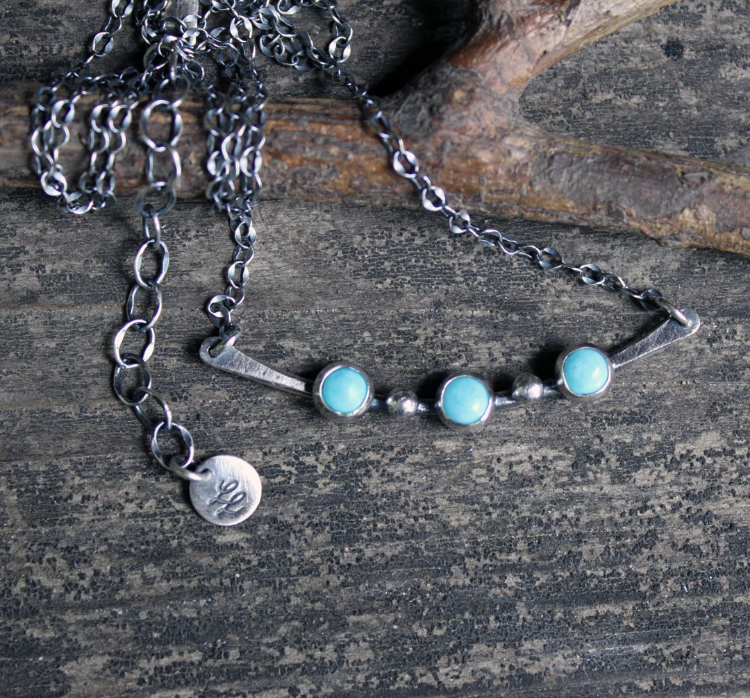 Dainty Kingman Turquoise Sterling Silver Bar Necklace - Etsy