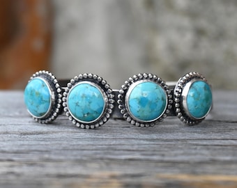 Pulseira rígida em prata de lei com turquesa Kingman azul - Joias sustentáveis