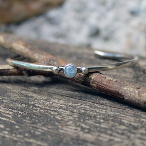 Aquamarine sterling silver cuff bracelet / light blue stone bracelet / gift for her / jewelry sale / layering cuff / March birthstone cuff