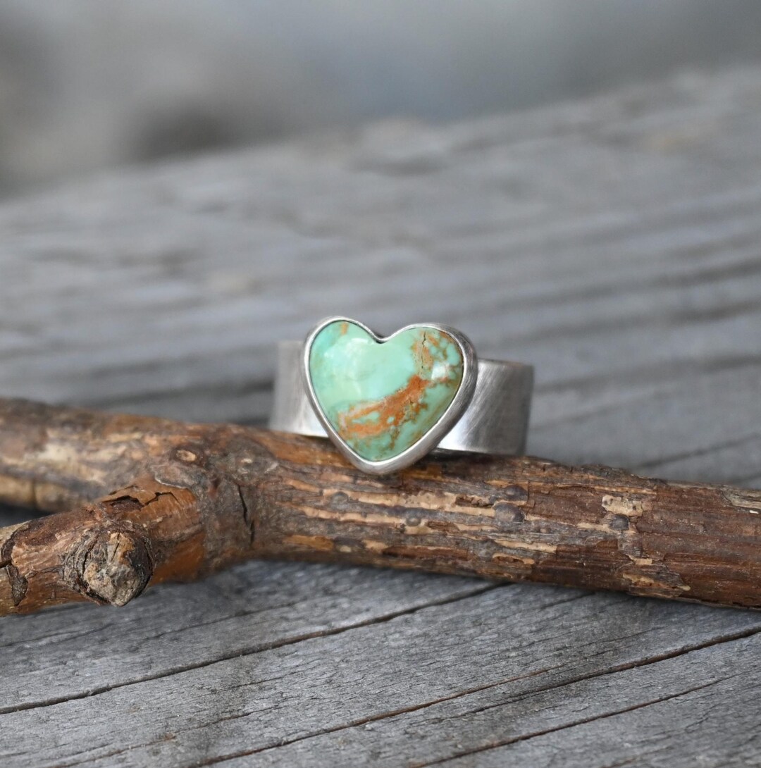 Green Kingman Turquoise Heart Sterling Silver Ring: American Mined - Etsy