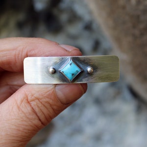 Blue Kingman turquoise sterling silver barrette / SMALL silver barrette / gift for her / French barrette / blue stone barrette / bangs image 4