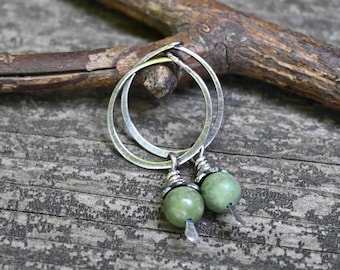 Green Kingman Turquoise Sterling Silver Hoop Earrings