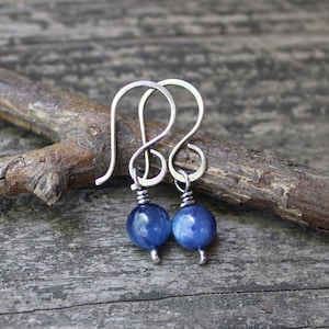Kyanite Sterling Silver Dangle Earrings: 6mm Blue Stone