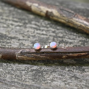 Tiny Pink Opal Sterling Silver Stud Earrings: October Birthstone