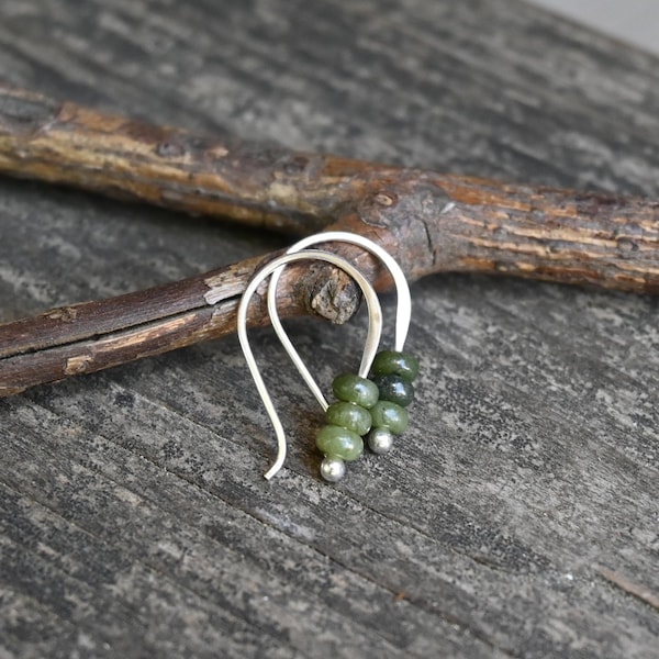 TINY Sterling Silver Earrings: Light Green Jade Dangle