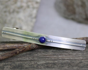 Lapis barrette / MEDIUM or LARGE silver barrette / gift for her / french style clip / sterling barrette / stone barrette / jewelry sale