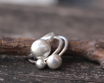 Sterling silver pebble stacking rings / silver nugget ring / gift for her / jewelry sale / rustic stacking rings / organic ring / boho ring