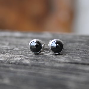 Hematite sterling silver stud earrings / gift for her / unisex earrings / 6mm earrings / simple stone earrings /  earring set / minimalist