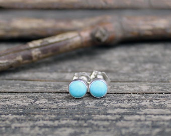 Blue Kingman turquoise earrings / 5mm turquoise studs / sterling silver earrings / silver stud earrings / gift for her / jewelry sale