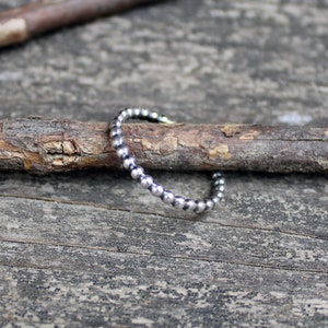 Oxidized Sterling Silver Beaded Stacking Ring - Dainty 2.3mm Band