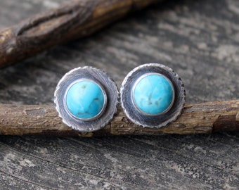 Rustic blue Kingman turquoise earrings / turquoise studs / sterling silver earrings / silver stud earrings / gift for her / jewelry sale