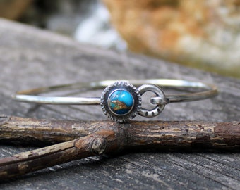 Rustic blue and copper turquoise bracelet / sterling silver bangle bracelet / gift for her / silver bangle / stacking bracelet /jewelry sale