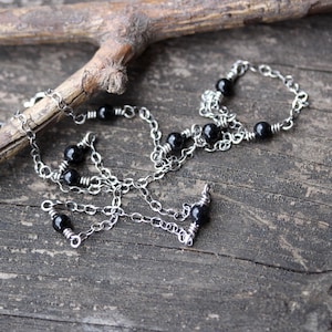 Black Onyx Sterling Silver Necklace: Beaded Layering Chain