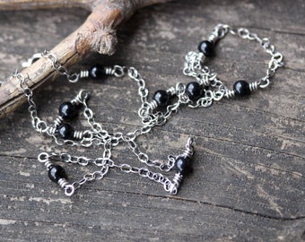 Collier en argent sterling avec onyx noir : superposition de perles
