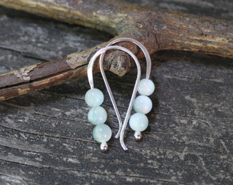 Green moonstone sterling silver dangle earrings / dainty earrings / gift for her / jewelry sale / dainty earrings / three stone earrings