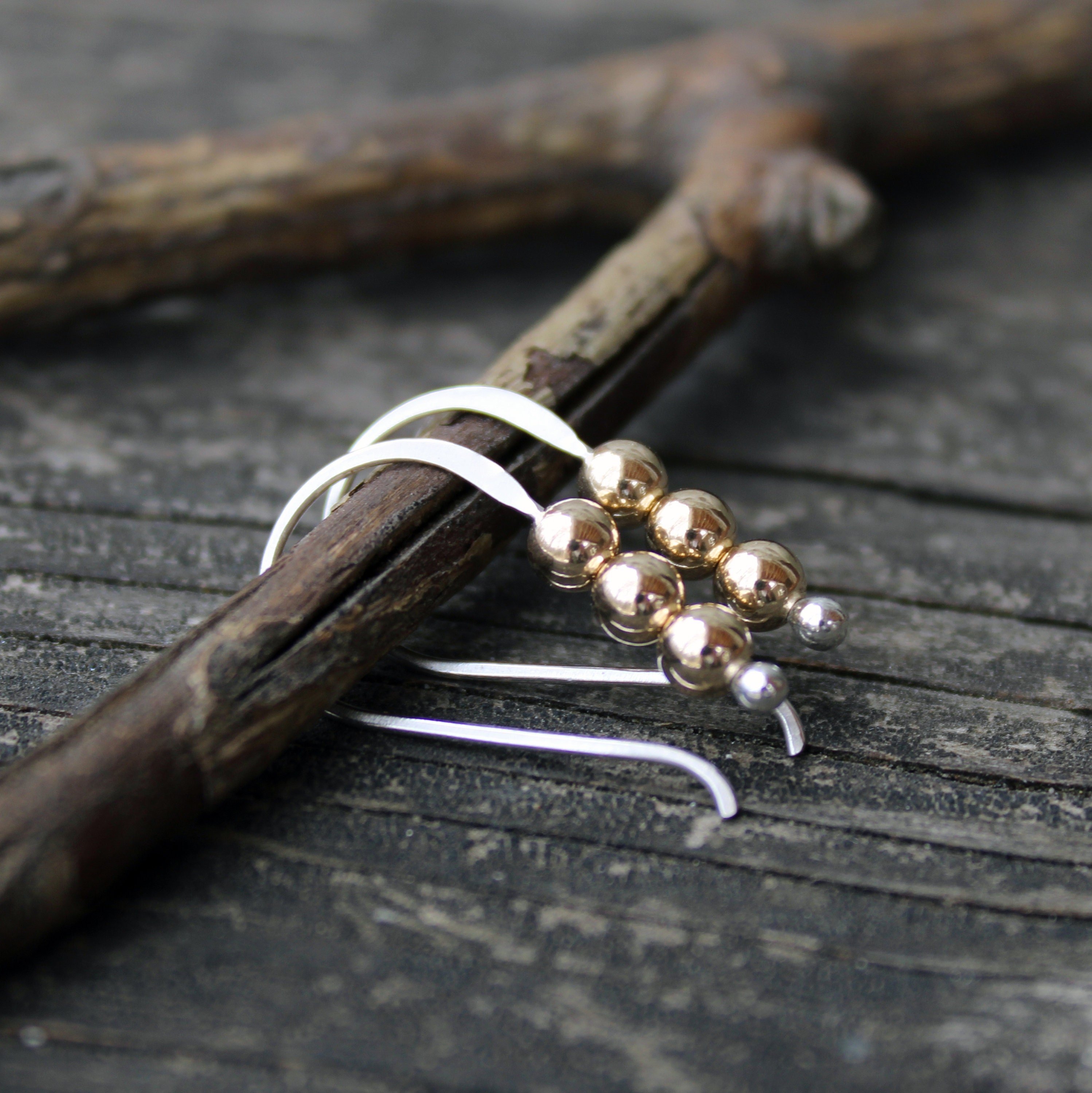 Gold Filled & Sterling Silver Beaded Dangle Earrings