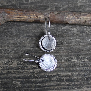 Rustic Hammered Sterling Silver Disc Dangle Earrings