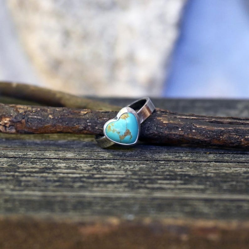 Kingman Turquoise Heart Sterling Silver Ring - Etsy