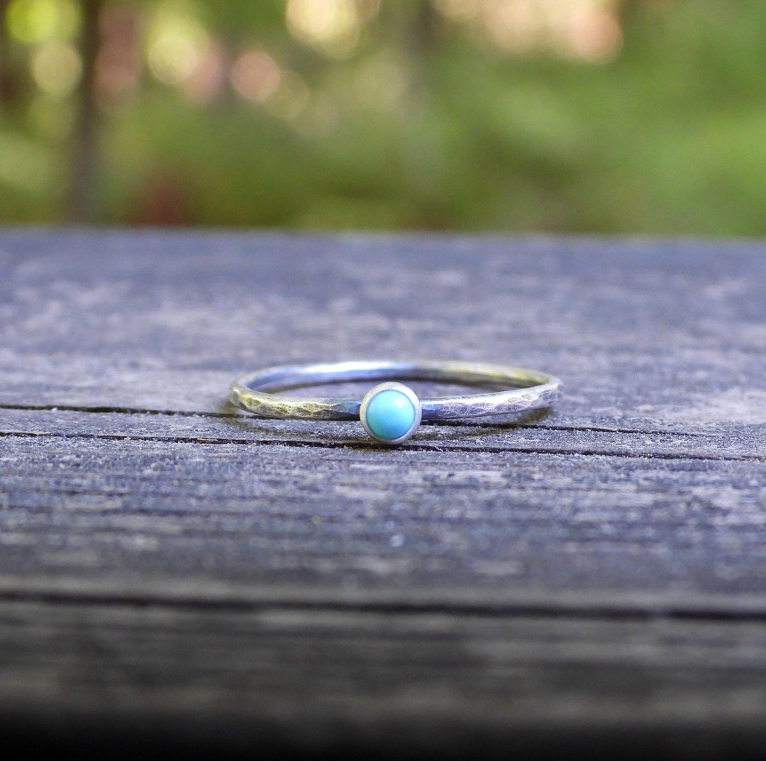 Kingman Turquoise Sterling Silver Ring: Tiny Boho Stacking Ring - Etsy