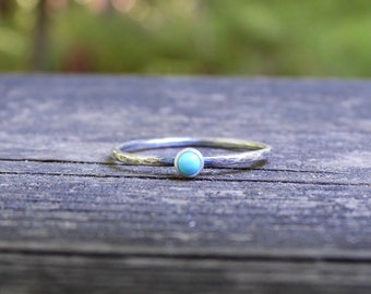 Tiny turquoise ring / American Kingman turquoise sterling silver ring / gift for her / boho ring / stacking ring / minimalist ring