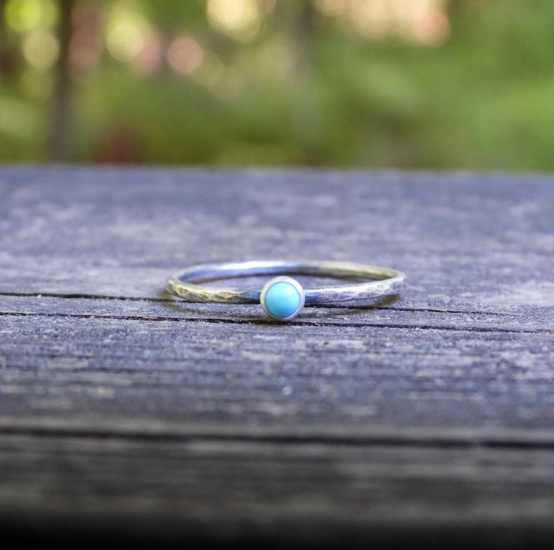 Kingman Turquoise Sterling Silver Ring: Tiny Boho Stacking Ring - Etsy