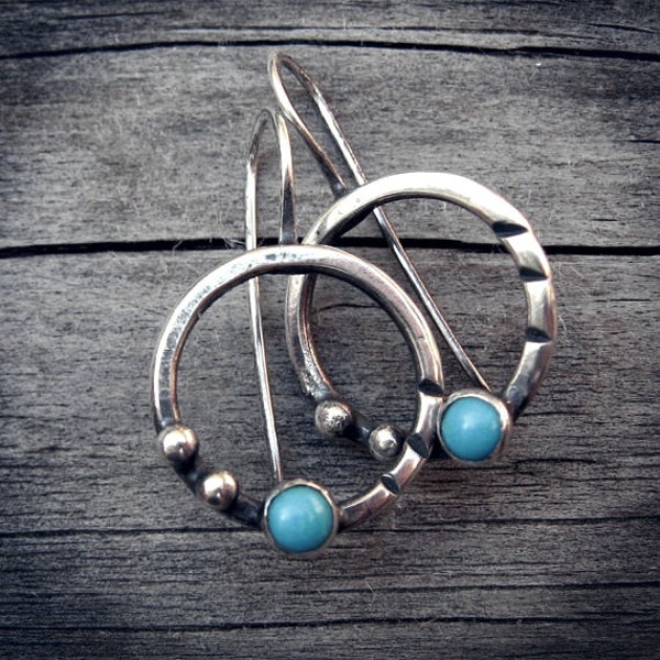 Blue Kingman turquoise earrings / sterling silver dangle earrings / gift for her / boho earrings / jewelry sale / silver hoops  / rustic