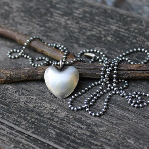 Puffy heart necklace / sterling silver heart / gift for her / heart shaped jewelry / large heart / ball chain / boho necklace / jewelry sale