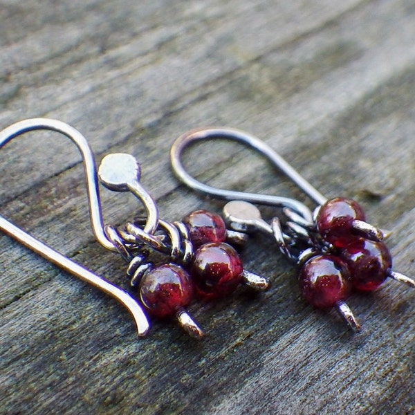 Garnet dangle earrings / sterling silver dangle earrings / gift for her / dainty earrings / January birthstone / gemstone earrings / sale