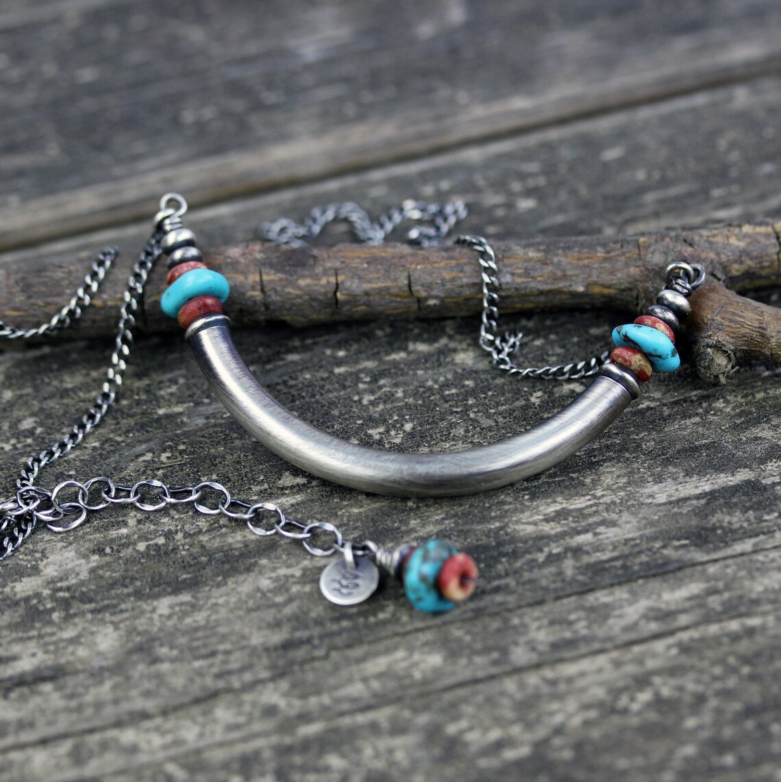 Sterling silver Kingman turquoise tube necklace / silver yoke Etsy