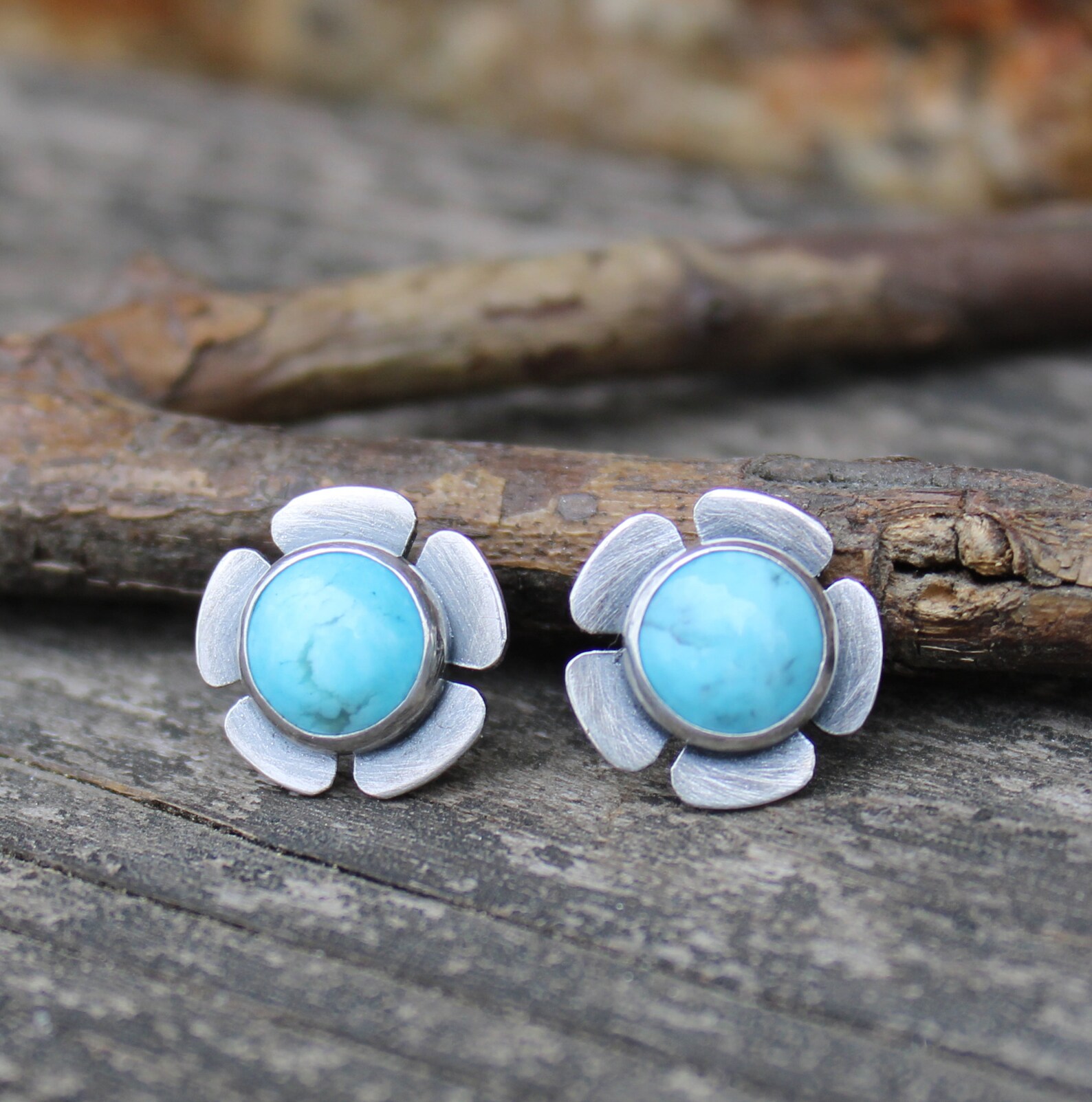 Blue Kingman Turquoise Stud Earrings / Sterling Silver Etsy