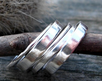 Anelli impilabili in argento sterling: set di anelli boho a fascia larga