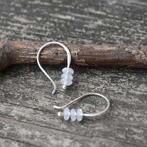 TINY Sterling Silver White Jade Dangle Earrings