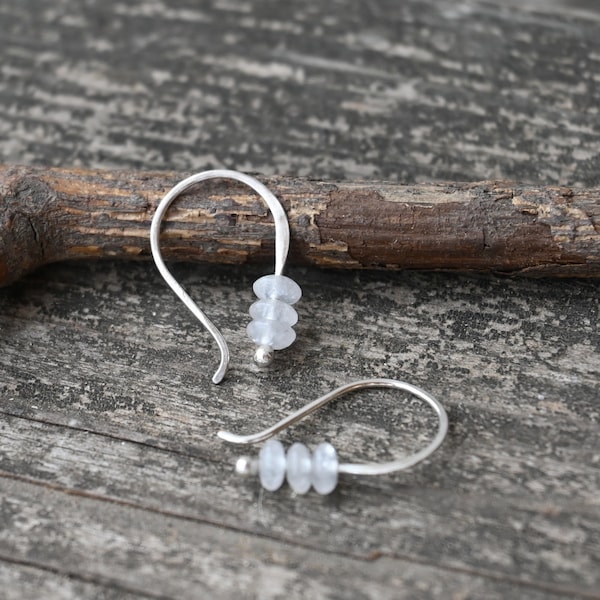 TINY Sterling Silver White Jade Dangle Earrings