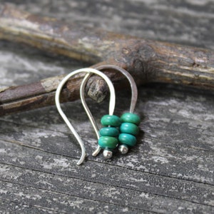 TINY green turquoise earrings / sterling silver earrings / gift for her / silver dangle earrings / tiny earrings / jewelry sale / bohemian