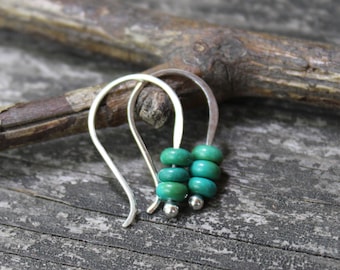 TINY green turquoise earrings / sterling silver earrings / gift for her / silver dangle earrings / tiny earrings / jewelry sale / bohemian