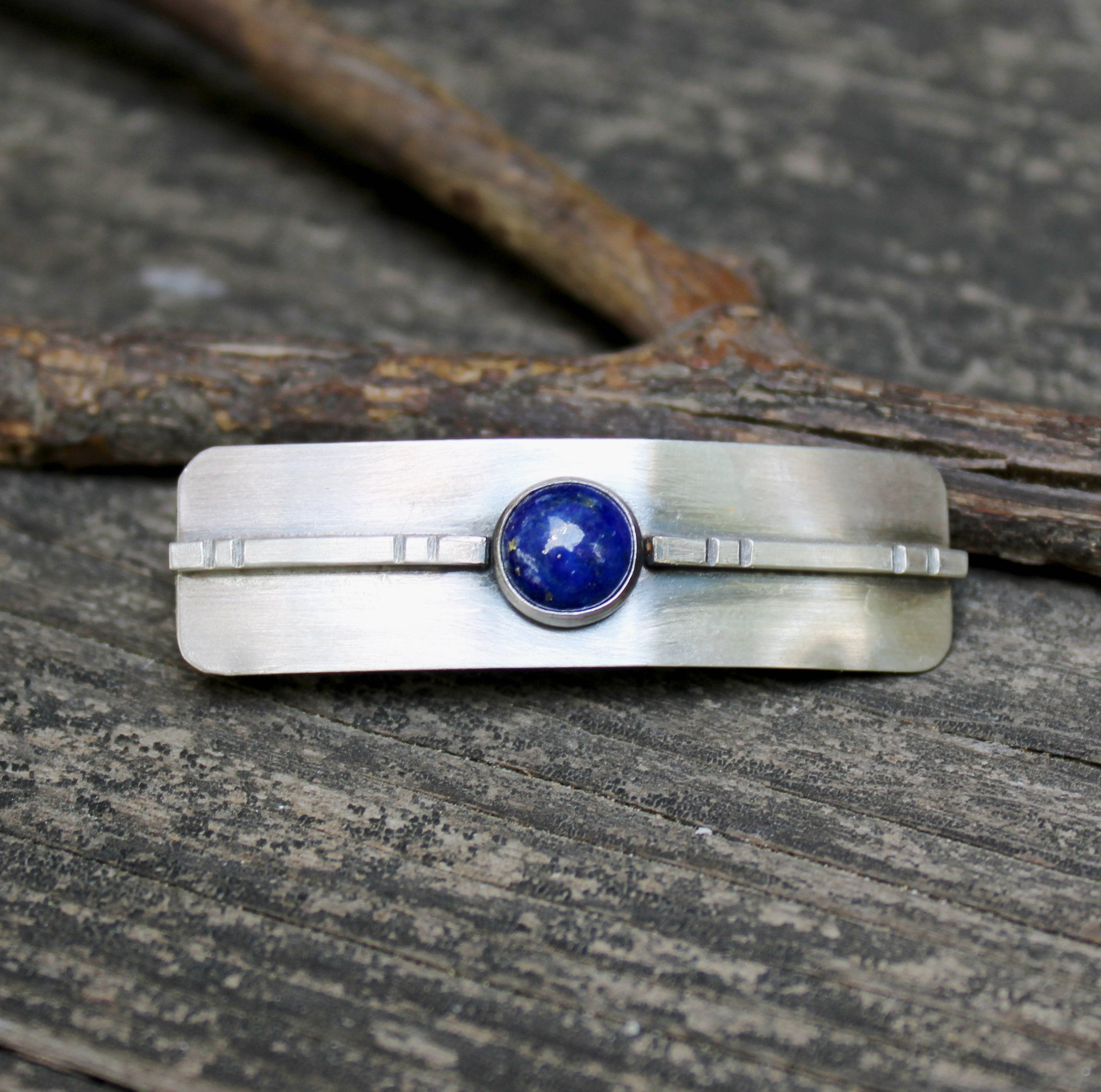 Lapis Lazuli Sterling Silver Barrette: Petite Rustic Hair  display picture 3