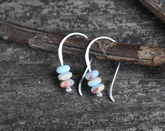 TINY aqua terra jasper earrings / sterling silver earrings / gift for her / silver dangle earrings / tiny earrings / jewelry sale / bohemian