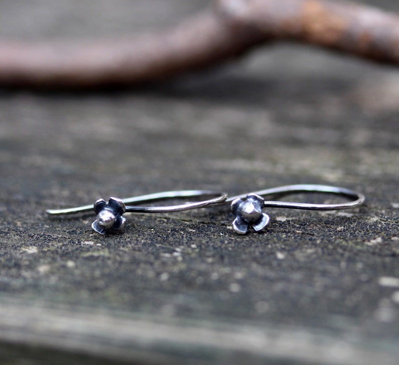 Flower dangle earrings / sterling silver earrings / silver dangle earrings / gift for her / tiny flower earrings / jewelry sale image 3