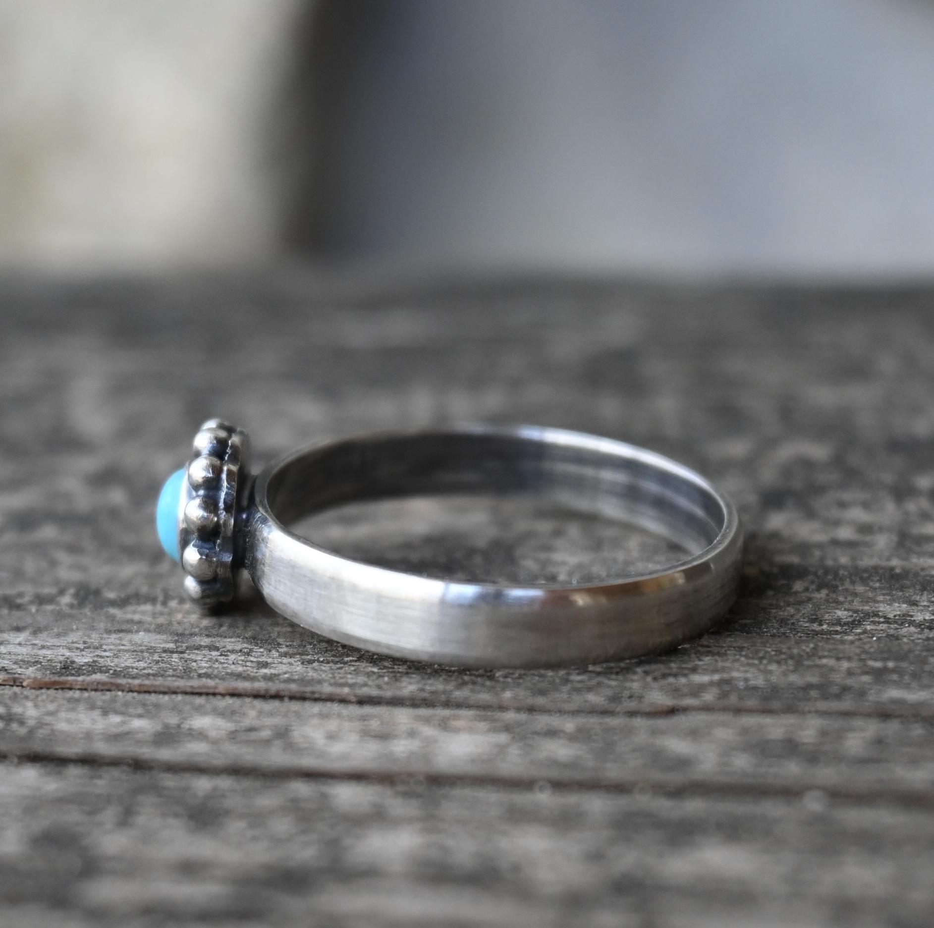 Kingman Turquoise Sterling Silver Daisy Ring - Dainty Band - Etsy