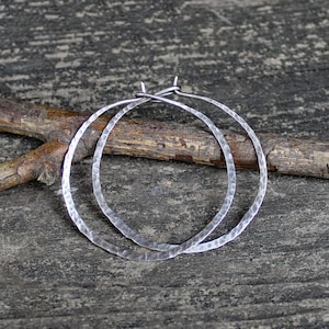 Rustic Hammered Sterling Silver Hoop Earrings
