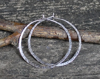 Rustic Hammered Sterling Silver Hoop Earrings