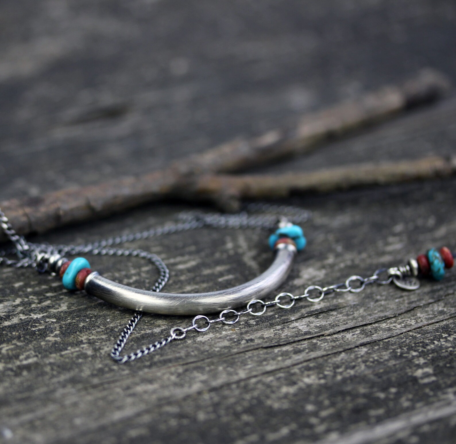 Sterling silver Kingman turquoise tube necklace / silver yoke Etsy