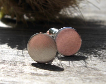 Circle stud earrings / 6mm / small sterling silver stud earrings / gift for her / simple earrings / brushed silver earrings / jewelry sale