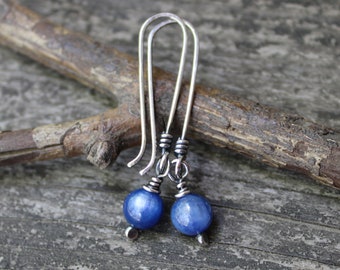 Kyanite sterling silver dangle earrings / long dangle earrings / gift for her / jewelry sale / blue stone earrings / boho earrings