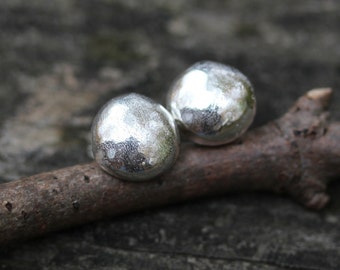Large Sterling Silver Stud Earrings: Organic Pebble Design (9mm)