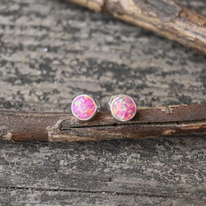 Small pink opal sterling silver stud earrings / October birthstone / gift for her / jewelry sale / gemstone stud earrings / 5mm studs